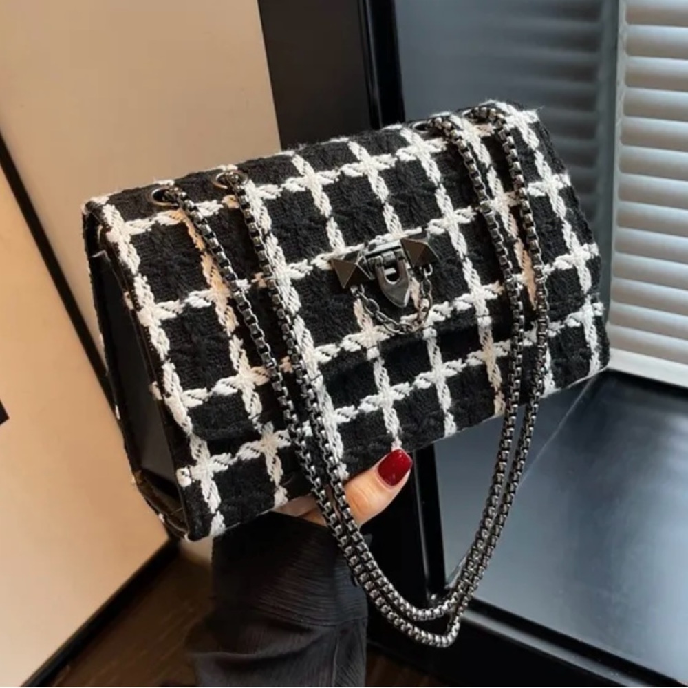 Nylon Plaid Flap Square Shoulder Bag New